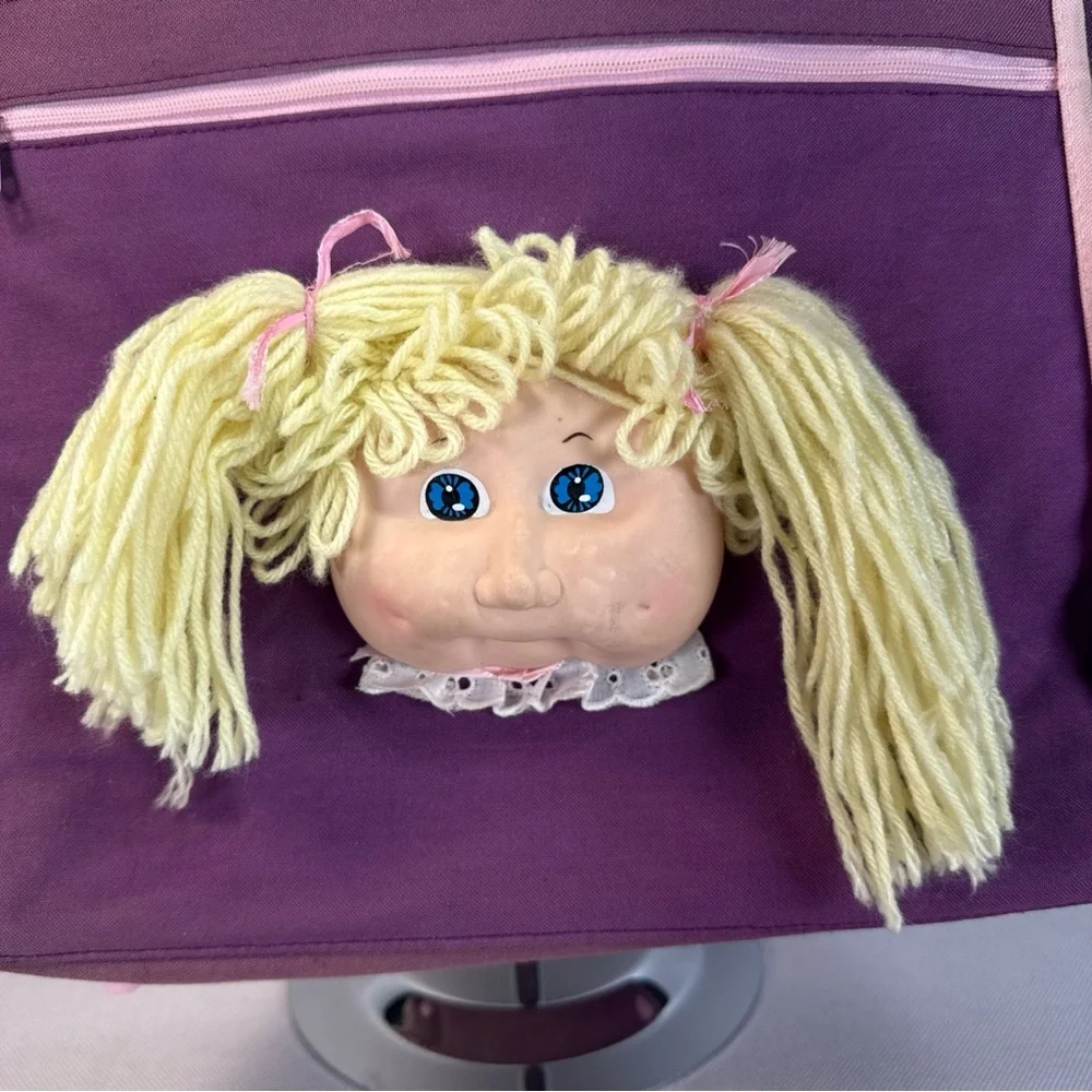 Vintage Cabbage Patch Kids Doll Face Canvas Tote Bag Purple & Pink Blonde 1983